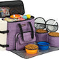 Modoker Dog Travel Organizer Carriers for Supplies & Accessories, Airline Approved Cat Pet Travel Bag, 2 Collapsible Bowls, 2 Travel Dog Food Container, Purple