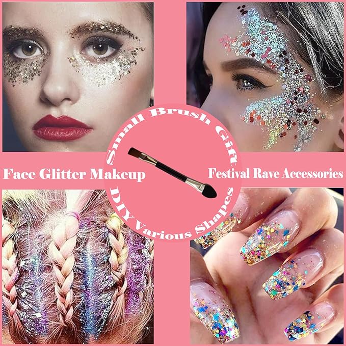 Body Glitter Face Glitter Gel: Singer Concerts Disco Festival Rave Accessories Face Glitter Makeup 150ml Chunky Sequins Mermaid Face Body Hair Glitter Gel (2 Pink)