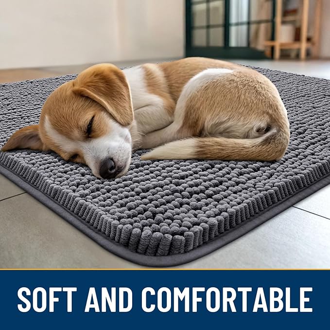 Smiry Dog Door Mat for Muddy Paws 47x24, Absorbs Moisture and Dirt Doormat, Non-Slip Washable Quick Dry Chenille Front Door Mat Indoor Entrance, Entryway Carpet for Inside Floor, Dark Grey