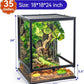 360° Clear View 35 Gallon 24x18x18 Glass Reptile Terrarium Suitable for Bearded Dragon, Chameleon, Crested Gecko, Multi-Pet Enclosure with Front Door, Excellent Ventilation, Hidden Wiring Holes