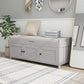 Storage Bench with 3 Shutter-Shaped Doors, Wood Shoe Bench with Removable Cushion and Hidden Storage Space for Entryway, Living Room, Hallway 43.5" L*16" W*18" H (Gray Wash Pine)