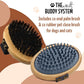The Buddy System Pet Close Brush, Soft Touch Oval Palm Brush - Bamboo Massage Handheld with Soft Boar Bristles and Elastic Band for Dogs and Cats (2-pack, 1 Brush + 1 Rubber)