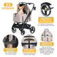 BEBEROAD X3 2 in 1 Pet Stroller for Medium or Two Small Dogs & Cats 4 Wheels Lightweight Foldable Carrier Dog Stroller with Waterproof Weather Cover Cup Holder,Storage Basket(Camel)