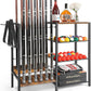 Pool Stick Holder Floor Stand up to 12 Cue Sticks, Pool Cue Holder with Balls Storage, Pool Table Accessories Stand Large Pool Cue Rack Equipment Organizer Cue Stick Holder for Billiard Game Room