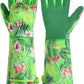 HANDLANDY Women Gardening Gloves, Thorn Proof Breathable Ladies Rose Pruning Long Gauntlet Floral Print Garden Yard Gloves, Gift for Gardeners (Green, XL)