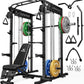 M21 Smith Machine, Multi-Function Power Cage with Dual Pulley Cable Crossover System, 2000LBS All-in-One Squat Rack with Smith Bar and Attachments