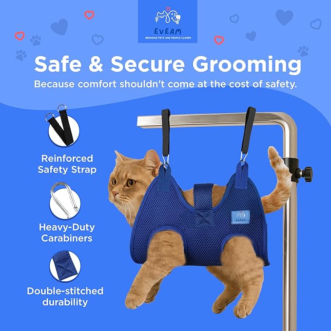 Pet Grooming Hammock for Cats & Small Dogs – Nail Clipping Kit with Sling, Clippers, File, Glove, Straps & Carabiners – Ideal for Trimming & Ear Cleaning – [S/XS] (Black, Extra-Small)