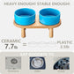 Ceramic Elevated Dog Bowls, Pet Food and Water Bowl Set for Large Dogs, 7.5 Cups Dog Bowls Raised with Wood Stand, 61OZ, Blue
