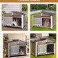 GUTINNEEN Dog House Outdoor with Anti-Chewing Metal Frame, Wooden Dog Kennel with 360° Rotating Feeding Bowl, Weatherproof Roof, for Indoor & Outdoor Use - Brown