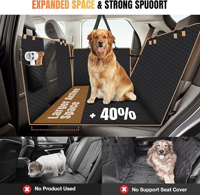 Dog Car Seat Cover for Back Seat, Dog Car Bed Cover with Strong Hard Bottom 4 Panels, Car Back Seat Extender Hammock for Car SUV Truck Black Color