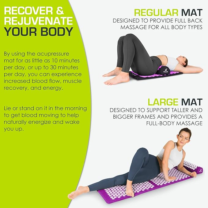 ProsourceFit Acupressure Mat and Pillow Set for Back/Neck Pain Relief and Muscle Relaxation, Large - Gray/Gray