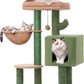 Cactus Cat Tree Small Cat Tower with 32 Inches Scratching Post with Cats Condo House, Cozy Hammock and Removable Top Bed and Dangling Ball for Indoor Cats-34” Green