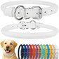 CollarDirect Rolled Leather Dog Collar, Soft Padded Round Puppy Collar, Handmade Genuine Leather Collar Dog Small Large Cat Collars 13 Colors (18-22 Inch, White Textured)