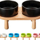 Ceramic Elevated Dog Bowls, Pet Food and Water Bowl Set for Large Dogs, 7.5 Cups Dog Bowls Raised with Wood Stand, 61OZ, Black
