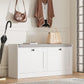 MHOM White Entryway Bench with 2 Flip Drawers, Shoe Bench with Padded Seat Cushion, Wooden Shoe Storage Bench for Entryway and Apartment
