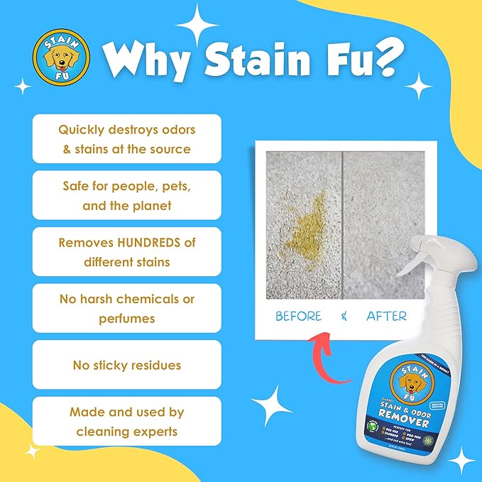 Pro Strength Carpet Odor & Stain Remover Works Like Magic in a Bottle on Tough Urine Feces Vomit and Even red Wine Too! 24 fl.oz