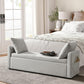 HULALA HOME Modern Storage Ottoman Bench with Throw Pillows, 59" Extra Long End of Bed Bench with Storage Pocket, Comfy Upholstered Footstool for Bedroom Entryway Living Room, Grey