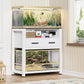20-29 Gallon Fish Tank Stand with Power Outlet & 2 Storage Drawers, Heavy Duty Metal Frame Aquarium Stand with Waterproof Mat, 30.7" L*15.7" W Tabletop, 550LBS Capacity, White+Brown