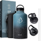 BUZIO 64 oz Water Bottle Insulated with Straw & 3 lid and Carrying Pouch, Leak Proof Half Gallon Stainless Steel Water Flask Jug, Cold for 48 Hrs Double Vacuum Thermo Canteen, BPA-Free, Starry Indigo