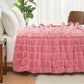 Cozy Bliss Faux Fur Throw Blanket for Couch, Cozy Warm Plush Striped Blanket for Sofa Bedroom Living Room, Pink