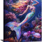 Sea Mermaid Bathroom Pictures Wall Art, Ocean Mermaid Bathroom Wall Decor, Aesthetics Framed Painting Canvas Artwork for Bedroom Living Room Decorations 16"L x 12"W