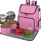Modoker Dog Travel Bag Backpack, Airline Approved Pet Accessories Organizer for Dog and Cat with Shoulder Strap, 2 Dog Food Storage Containers, 2 Collapsible Dog Bowls,1 Pet Mat, Pink