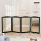 Freestanding Pet Gate for Dogs, Indoor Wooden Dog Gate for House, Foldable Dog Gate for Doorway, Stair, Step Over Pet Puppy Safety Fence Tall, 80 Inch Wide, 4 Panels 32", Black & Gold