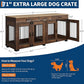 71 Inch Dog Crate Furniture for 2 Rooms, Wooden Double Crate Large Breed with Door, Dog Kennel Indoor, TV Stand End Table with Divider for Large Medium Dogs,Brown