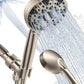 High Pressure Shower head with Handheld 7 Modes, Built-in Power Wash to Clear Tub. Tile & Pets, 5” High Flow Hand Held Rain Showerhead with Stainless Steel Hose and Adjustable Bracket- Brush Nickel