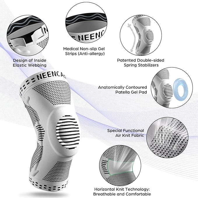 NEENCA Professional Knee Brace for Pain Relief, Medical Knee Support with Patella Pad & Side Stabilizers, Compression Knee Sleeve for Meniscus Tear, ACL, Joint Pain, Runner, Workout - FSA/HSA APPROVED