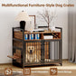 Large Dog Crate Furniture, 41 Inch Wooden Dog Crate, Heavy Duty Dogs Kennel with 2 Drawers Storage, 360° Adjustable Raised Feeder, Indoor Dogs House End Table