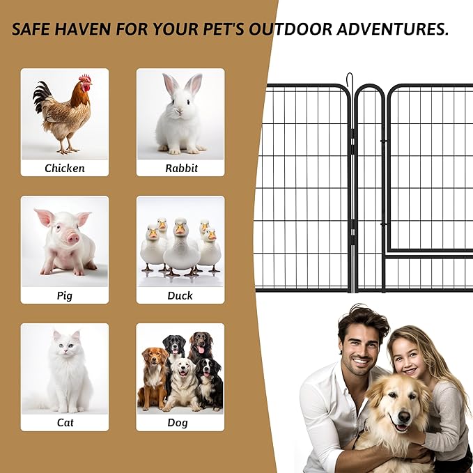 Dog Playpen, Outdoor Dog Fence, 8 Panels, 40" H Dog Pen for Large/Medium/Small Dogs, Heavy Duty Metal Pet Fence with Gate, Portable Dog Fence for RV Camping and Yard (Black)