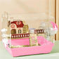 8 in 1 Clear Acrylic Hamster Cage with All Accessories,13.5''L* 10''W* 13''H Dwarf Hamster Cage,Small Hamster Habitat,Garden Style Mouse Cage for Pet Mice,Hamster Enclosure(1-Layer,Pink)