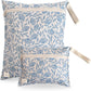 mushie Water Resistant Wet Bags | Large & Small Reusable Storage Bag for Baby Items and Travel | Zippered Pockets with Handle | Machine Washable, Set of 2 (Blue Flowers)