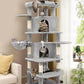 Globlazer Corner Cat Tree for Large Cats, 66inch Tall Curved Series Large Cat Tower for Multiple Indoor Cats with 6 Scratching Posts, 2 Spacious Cat Condos, Hammock, Hanging Basket, C66, Light Grey