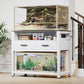 40-50 Gallon Fish Tank Stand with Power Outlet & 2 Storage Drawers, Heavy Duty Metal Frame Aquarium Stand with Waterproof Mat, 36.6" L*19.1" W Tabletop, 800LBS Capacity, White+Brown