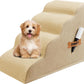 Dog Stairs, Romrol Dog Steps Ramp for High Bed and Couch, Dogs Ramp with Durable Non-Slip Waterproof Fabric Cover, Pet Stairs for Small Dogs and Cats or Pets Joints, 4-TiersBeige