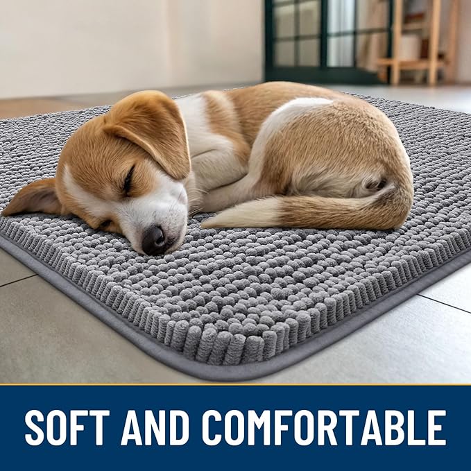 Smiry Dog Door Mat for Muddy Paws 70x24, Absorbs Moisture and Dirt Doormat, Non-Slip Washable Quick Dry Chenille Front Door Mat Indoor Entrance, Entryway Carpet for Inside Floor, Grey