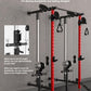 Folding Power Rack, Wall Mounted Squat Rack with Dual Independent Pulley System, Multi-Function Power Cage with 5 Adjustable Function Modes, Power Rack Trainer for Space Saving Home Gym