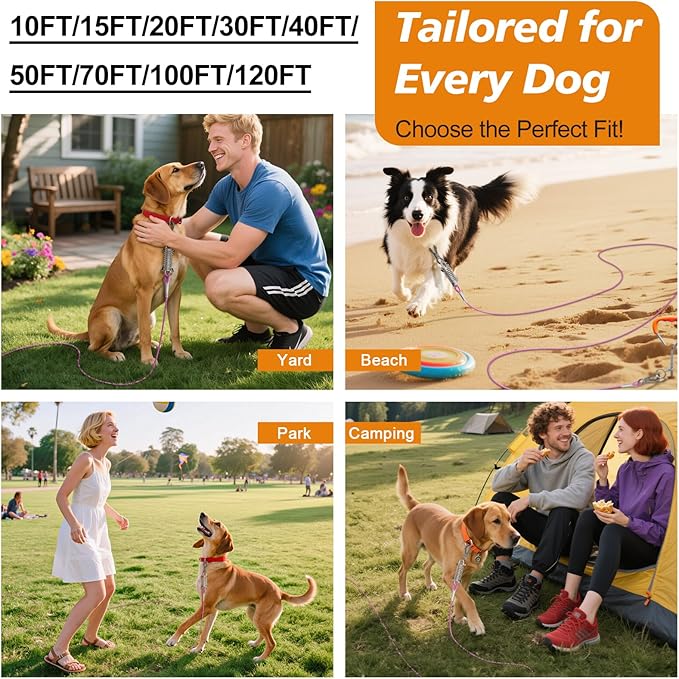 Tresbro 15 FT Dog Tie Out Cable with Spring, Shock Absorbing Tether Chains for Outside Aavilable in 10/15/20/25/30/40/50/70/100/120 FT, Heavy Duty Leads for Yard for Medium & Large Dogs Up to 500 LBS