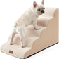 Extra Wide Dog Stairs 19.7" Width, Pet Step for Small Medium/Large Dog, Puppy or Cat, Pet Ramp for High Bed or Car, High Density Foam Ladder, Stable, 5 Step, 19.7x33x22.4 in, Beige
