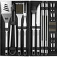 GRILLART BBQ Grill Utensil Tools Set Reinforced BBQ Tongs 19-Piece Stainless-Steel Barbecue Grilling Accessories w/Aluminum Storage Case -Complete Outdoor Grill Kit for Dad, Birthday Gift for Man Dad