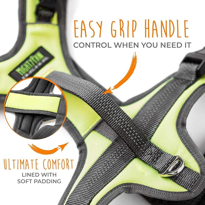 Mighty Paw Sport Harness 2.0 - Padded Canine Accessory - Adjustable Neck and Chest Straps - Enhanced Visibility with Reflective Stitching - Dog Padded Harness with Handle - Large - Green