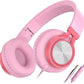 AILIHEN C8 Girls Headphones, On-Ear Headphones Wired with Microphone and Volume Control Foldable Corded Stereo 3.5mm Headset for Girls School Chromebook Laptop Computer PC Tablets Travel (Pink)