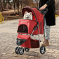MoNiBloom 3 Wheels Pet Stroller, Foldable Puppy Cage Jogger Stroller with Weather Cover for All-Season, Storage Basket and Cup Holder, Breathable and Visible Mesh for Small/Medium Pets, Red