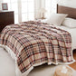 PU MEI Sherpa Fleece Throw Blanket 60" x 80" Reversible Plush Fluffy Large Big Blanket Lattice Flannel Blankets for All Season Use, Beige Stripe
