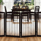 Freestanding Pet Gate for Dogs, Indoor Wooden Foldable Dog Gate for House, Doorway, Stair, 80 Inch Wide, 4 Panels 32",Brown