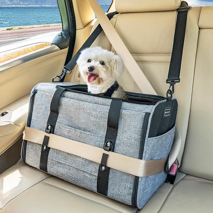 Petsfit Pet Carrier for Large Cats, Cat Carrier for Medium Cats and Puppy up to 20lbs, 4-Sided Breathable Mesh, Escape Proof and Locking Zipper, Sturdy Structure,Grey