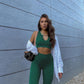 QINSEN Workout Outfits for Women 2 Piece Ribbed Seamless Crop Tank High Waist Yoga Leggings Sets