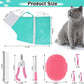 JULMELON Cat Washing Bag 10 PCS Set, Adjustable Cat Shower Net Bag and Pet Grooming Brush with Nail Clipper Nail File Hair Combs Tick Tool Nail Caps for Bathing Nail Trimming Examination(Pink+Green)